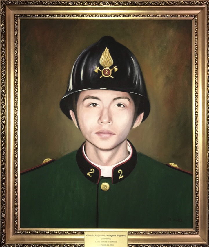 Retrato conmemorativo de Claudio Alejandro Cartagena Bugueño con uniforme de la Segunda Compañía